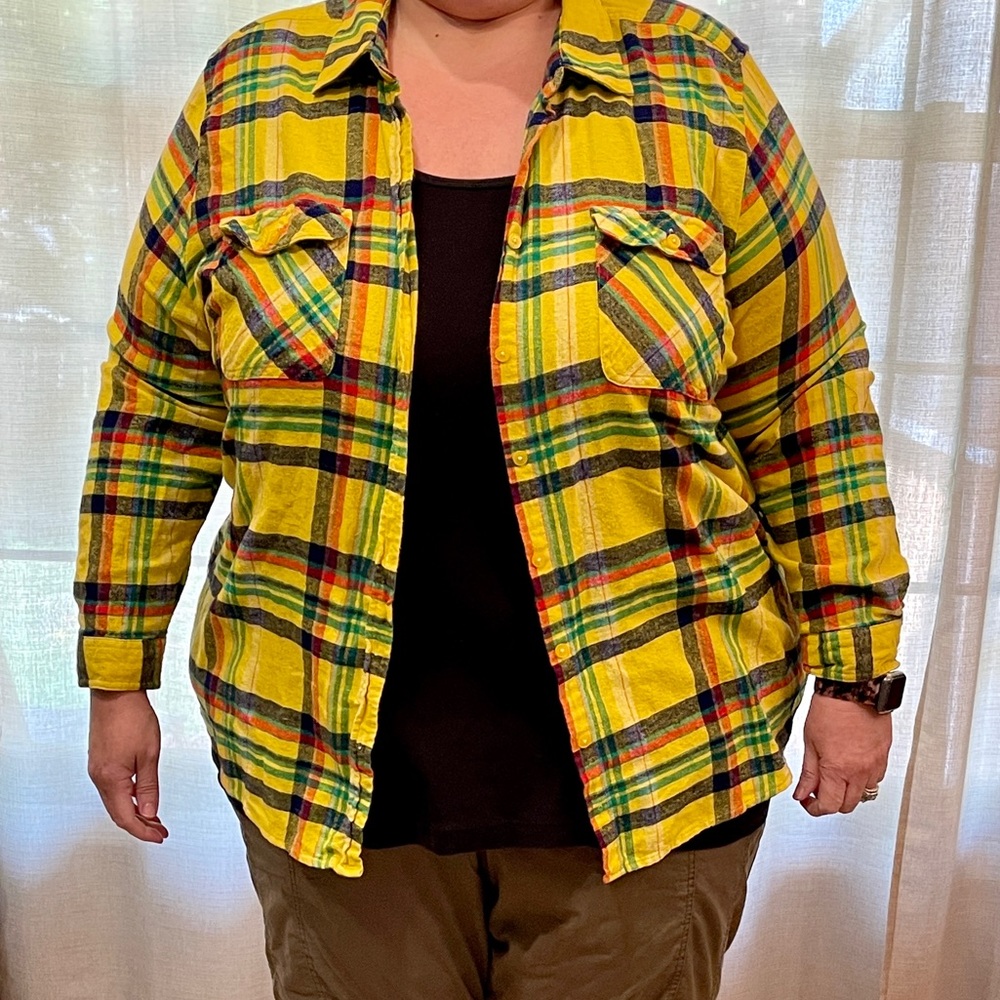 Yellow plaid flannel from Roaman’s 30w